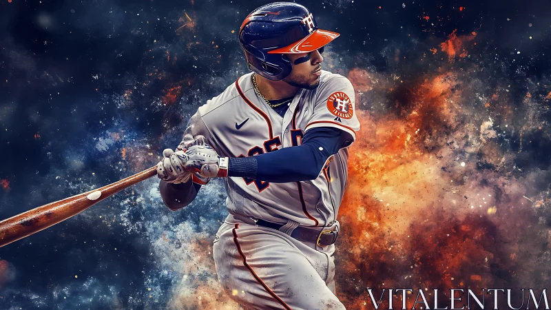 Dynamic baseball batter rendered in dramatic digital painting