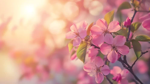 Pink Blossoms on Branch with Soft Bokeh Background.