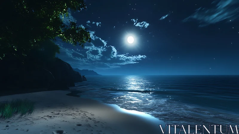 Moonlit shoreline whispering silver across midnight tides.