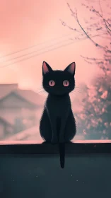 Twilight balcony cat with moonlit eyes and quiet questions.