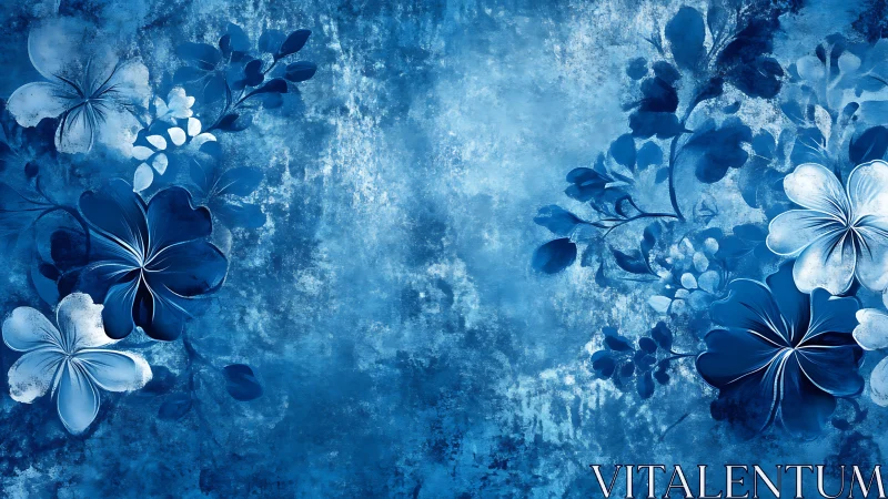 Blooms in Twilight Reverie: Indigo Florals on Ethereal Canvas.