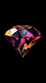 Prismatic gemstone glows in vivid neon reflections on black.