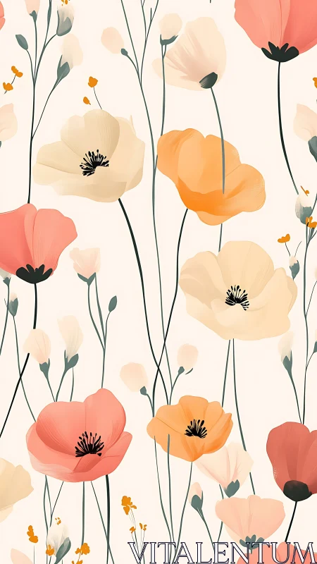 Painted Poppies and Wildflowers in Soft Tones.
