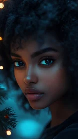 Cinematic close-up portrait in teal-orange bokeh lighting.