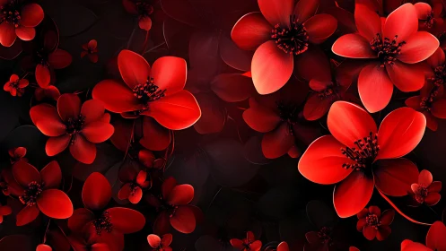 Red flowers against dark background demonstrate color contrast and depth composition.
