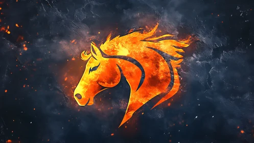 Fiery horse silhouette burns across dark textured void