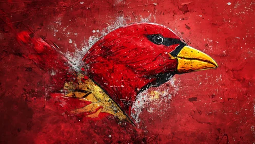 Red cardinal portrait on textured abstract red background.