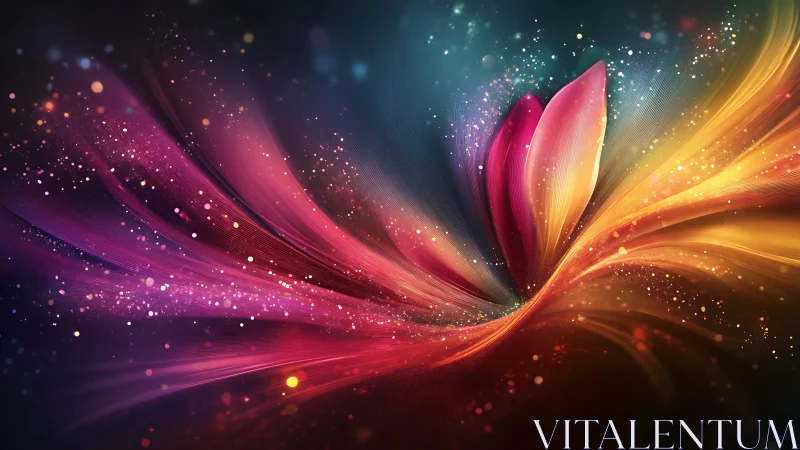 Abstract light streams converge around central petal forms