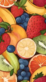 Joyful jumble of colorful fruit slices and berries.