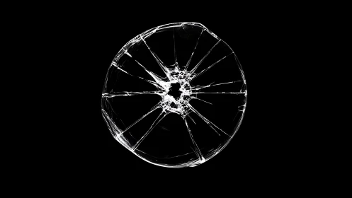 Radial impact fracture pattern on isolated circular glass plate.