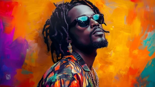 Digital portrait shows man in sunglasses against vivid backdrop
