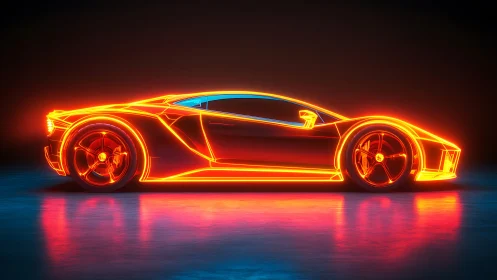 Neon edge hypercar streaking through liquid midnight light.