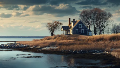 Coastal Victorian Estate with Weathered Marsh Foreground.