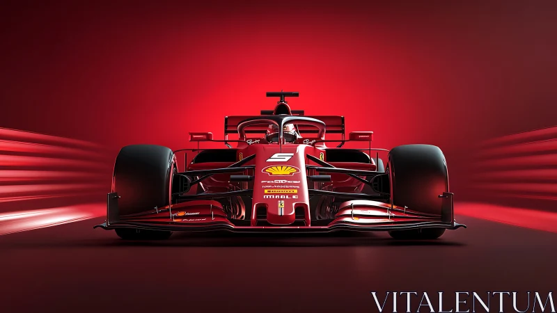 Scarlet F1 racer surging forward in streamlined red tunnel.