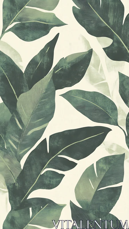 Banana leaf pattern on muted cream botanical backdrop.
