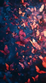 Glowing midnight butterflies drifting through soft twilight skies.