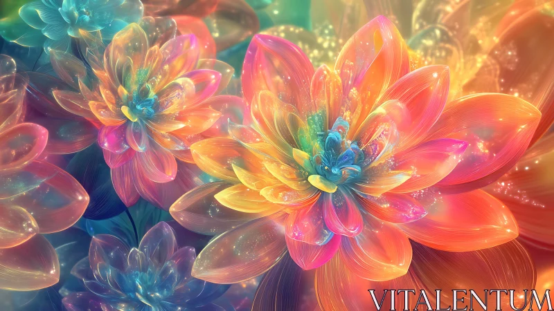 Digital rendering depicts layered multicolor luminous flowers