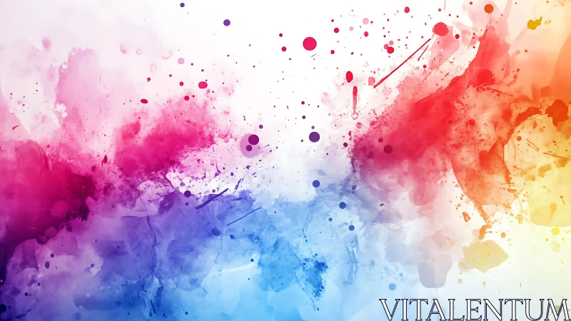 Vibrant Abstract Watercolor Splash in Rainbow Colors on White.