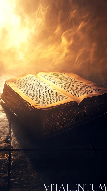Sacred Pages Blazing Luminously Against Celestial Inferno Backdrop