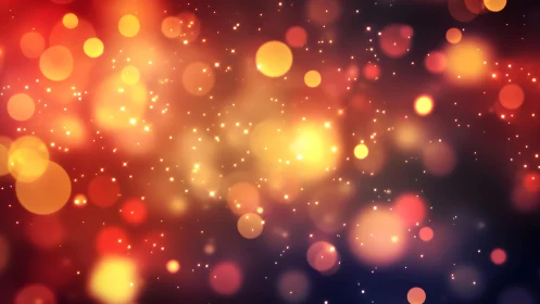 Glowing Bokeh Lights Abstract Background in Warm Festive Colors.