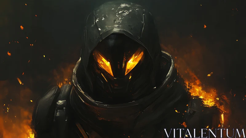 Armored fireborn warrior emerges from a burning void