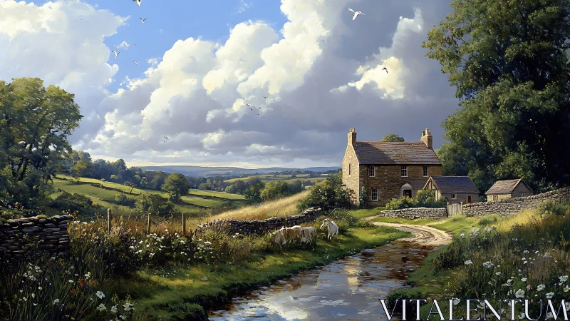 Sunlit country cottage welcomes a quiet, peaceful afternoon