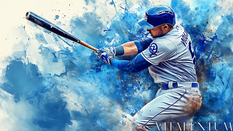 Dynamic baseball swing rendered in high contrast digital painting