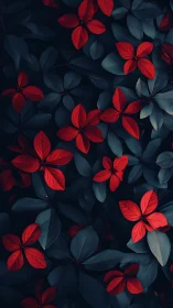Crimson blossoms glow gently against deep midnight leaves