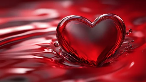 Liquid Heart Splashes Into Existence Across Crimson Waves