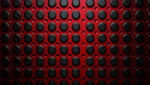 Black button grid punctuates a bold red industrial surface