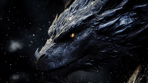 Midnight dragon listens to softly falling cosmic embers