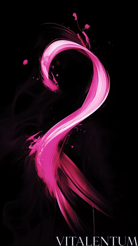 Curved pink paint streak forming abstract question shape.