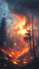 Inferno's Cathedral: Ancient Forest Devoured by Celestial Flame.