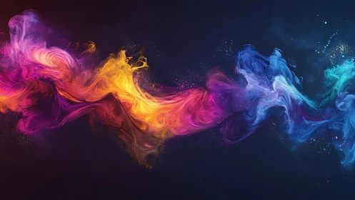 Vibrant multicolor nebula plume flows through deep space