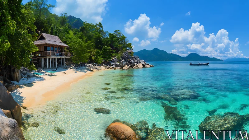 Tropical Beachfront Villa Architecture with Turquoise Waters.