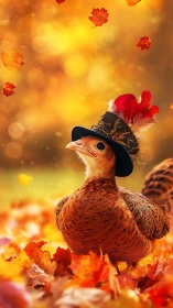 Elegant Bird in Autumn - Styled Pheasant with Feathered Hat