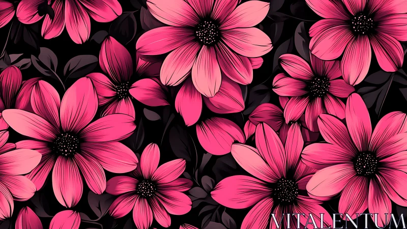 Vibrant Pink Blooms Dance Against Deep Shadow.