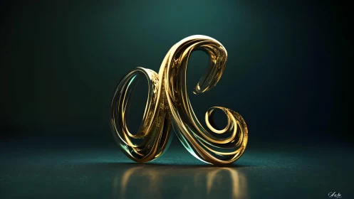 Elegant golden ampersand sculpture in modern digital art style.