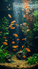 Colorful orange fish in planted freshwater aquarium scene.