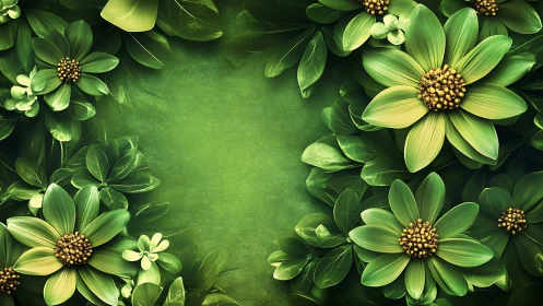 Lime-Green Floral Composition with Golden Botanical Centers.