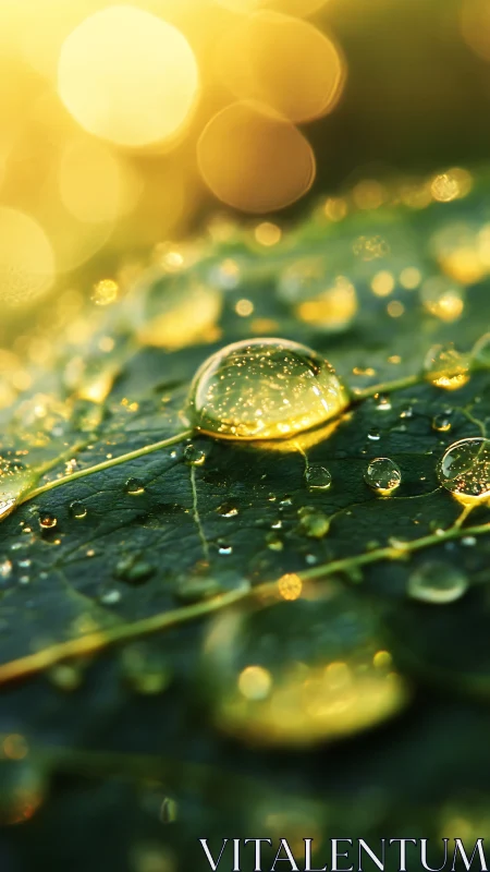 Macro view isolates water droplets on a green leaf surface