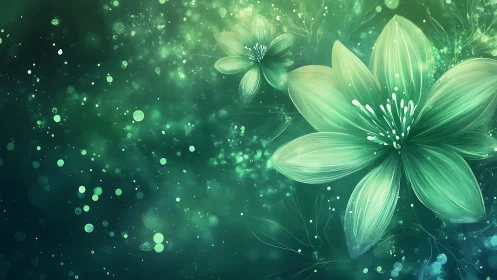 Luminescent Botanical Forms: Digital Floral Composition with Particle Dispersion.