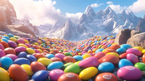 Jubilant Egg Valley: Where Alpine Peaks Meet Rainbow Reverie.