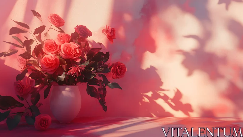 Luminous Rose Arrangement in Ambient Sunlit Interior Space