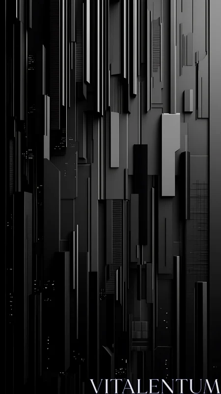 Vertical black geometric panels forming abstract structure.