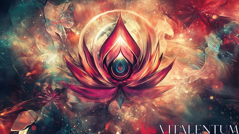 Digital painting of cosmic lotus bloom with radiant core focus.