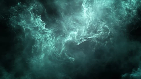 Teal luminous smoke cloud with soft swirling patterns.