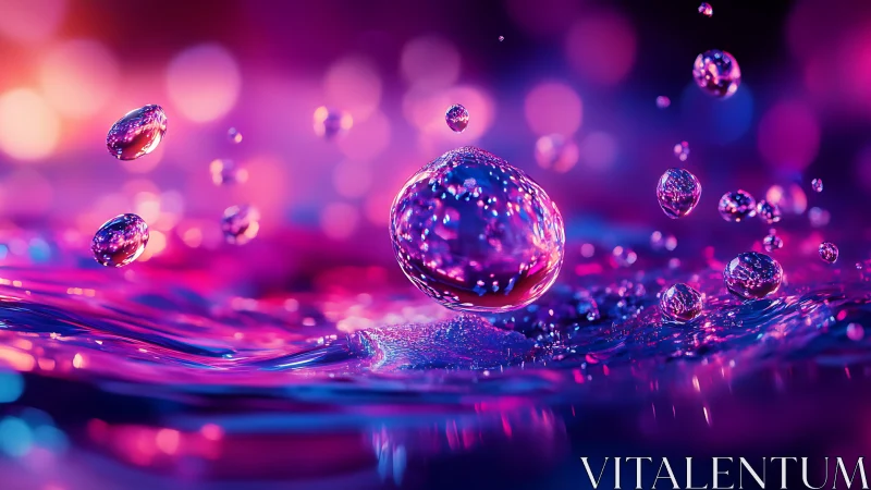 Shimmering water droplets dance in glowing neon colors