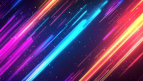 Diagonal neon light trails form high-velocity motion vectors in space