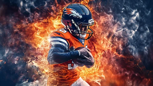 Digital rendering of football player surrounded by flames.